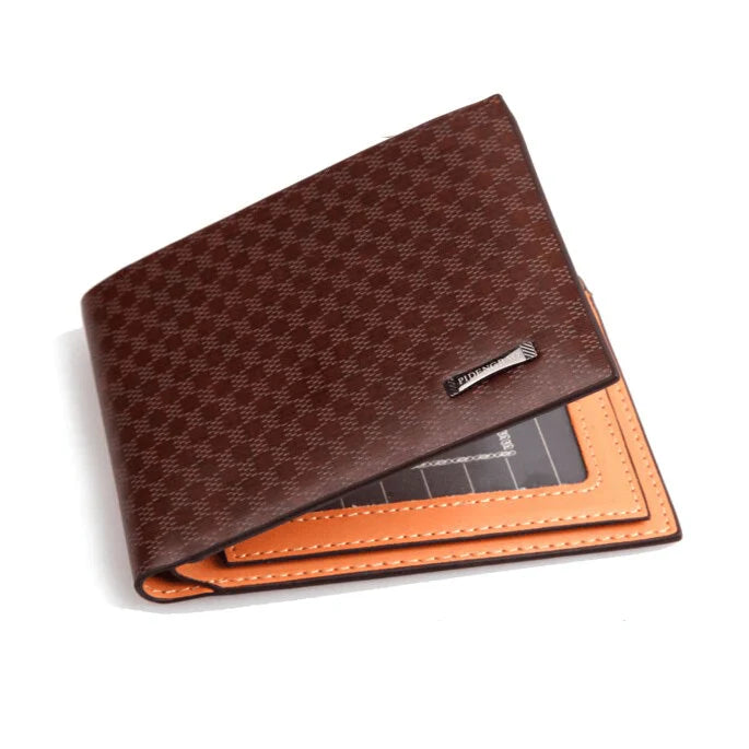 FQ Brand GridWallet – Men's Check-Pattern Leather Wallet | Slim · Card Slots · Compact