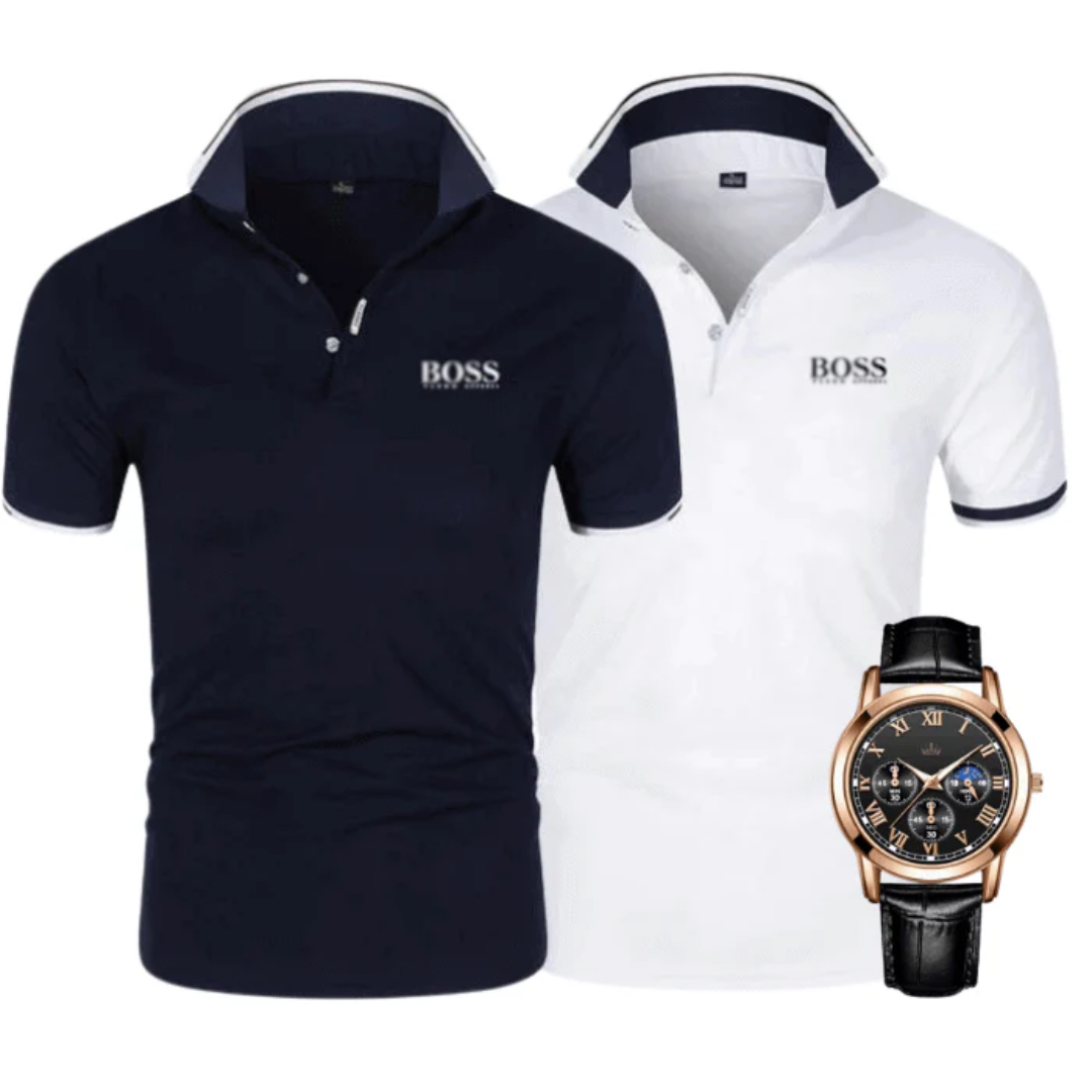 Take 2, Pay for 1 – 2-Piece set Premier Polo Shirts + Free Watch