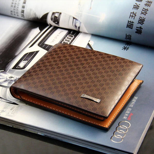 FQ Brand GridWallet – Men's Check-Pattern Leather Wallet | Slim · Card Slots · Compact