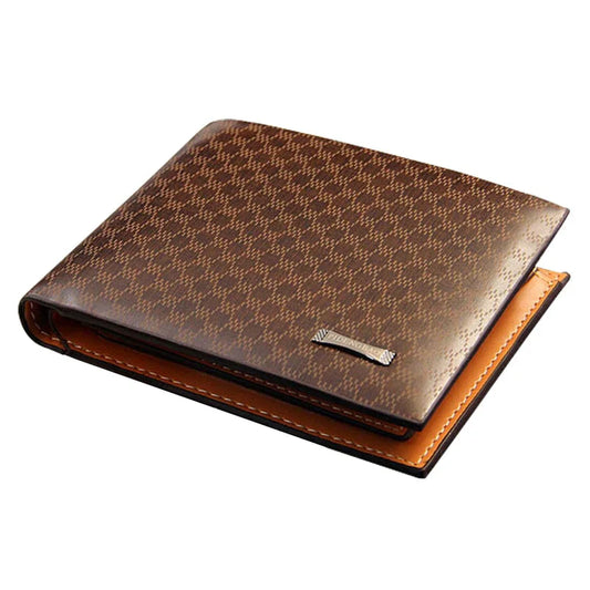FQ Brand GridWallet – Men's Check-Pattern Leather Wallet | Slim · Card Slots · Compact